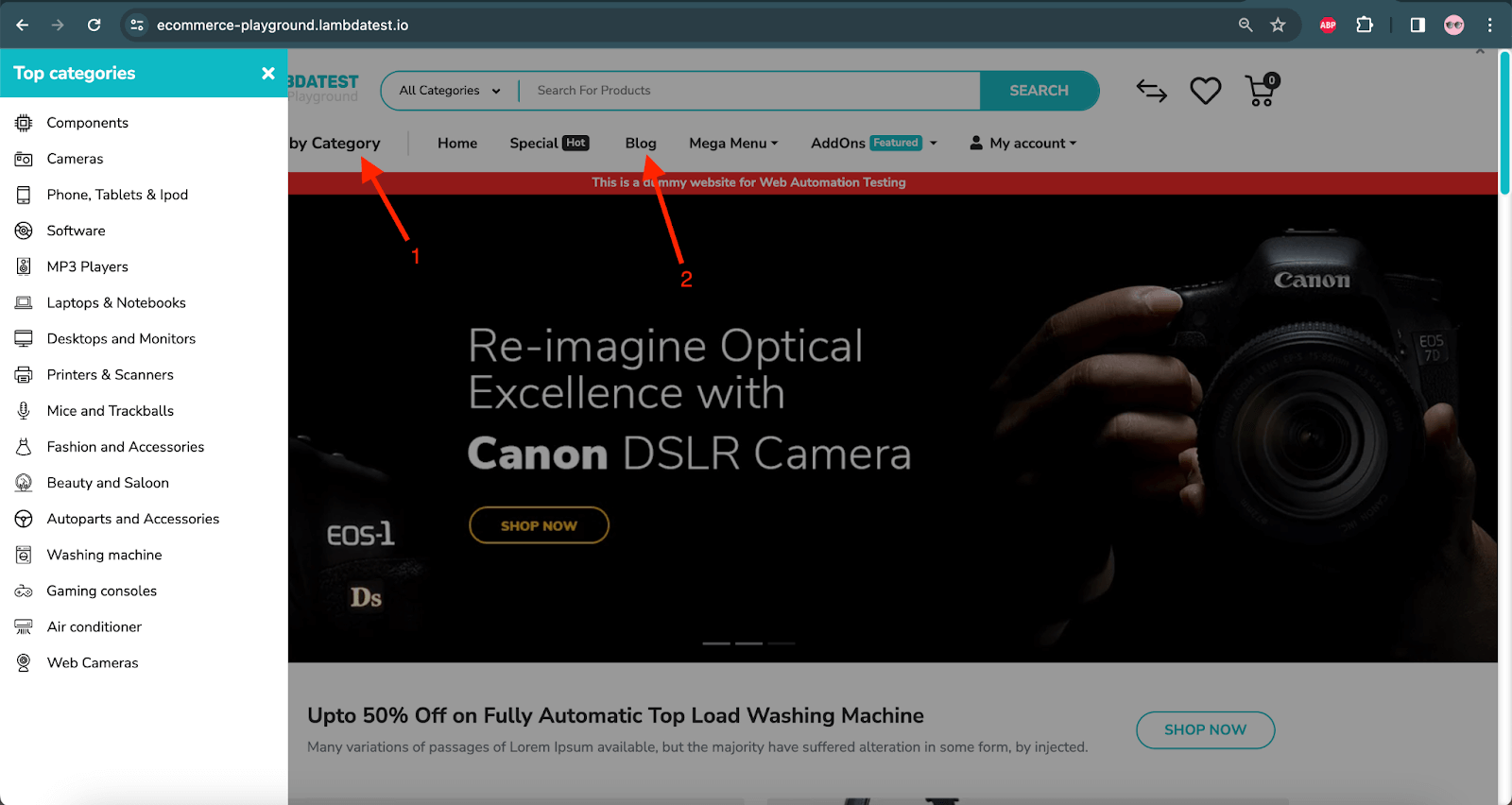 Shop by Category menu
